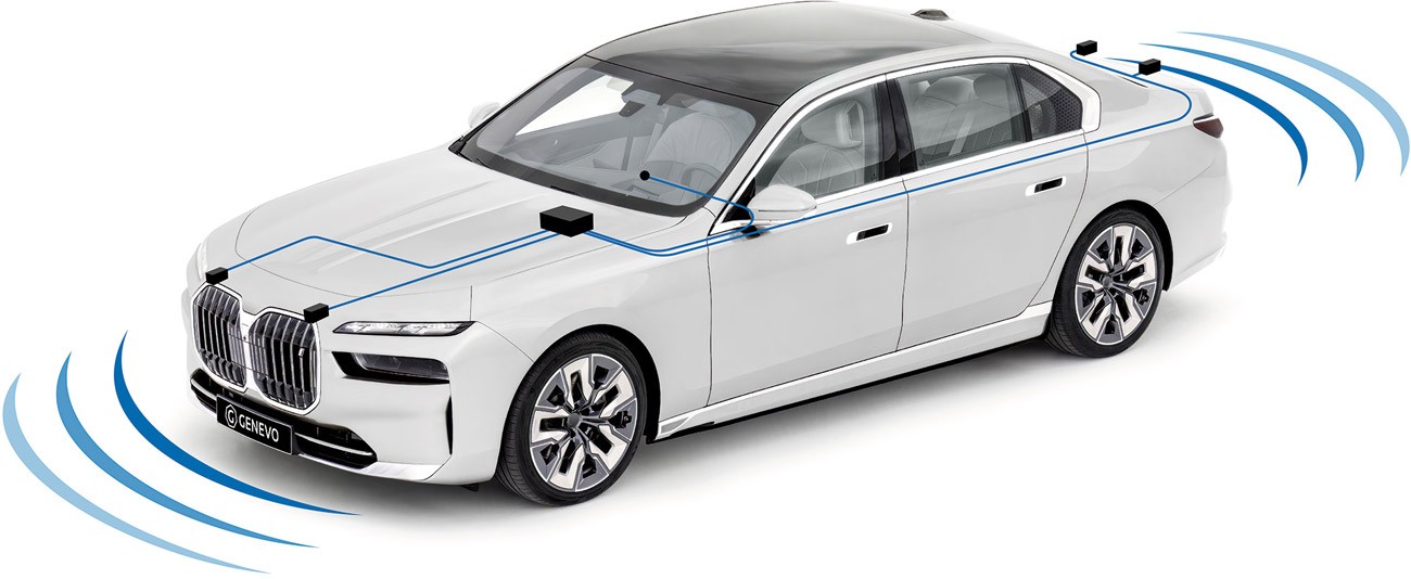GENEVO LP in a car: front and rear laser sensors, control unit and control module